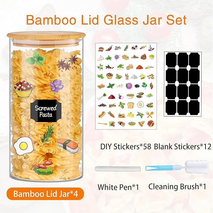 BGraceyy Glass Storage Jars 45 oz 4 Pcs Clear Glass Food Storage Containers - Image 3