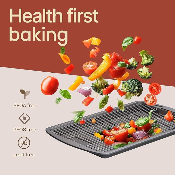 Cookie Sheet with Wire Rack Set, 2-Piece Nonstick Gray Carbon Steel Pan & - Image 5