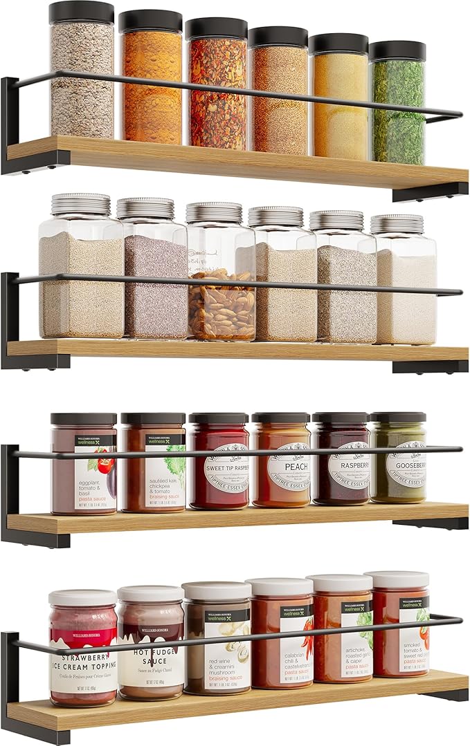 OROPY Spice Rack Wall Mounted, Rustic Wood Hanging Rack - Image 7