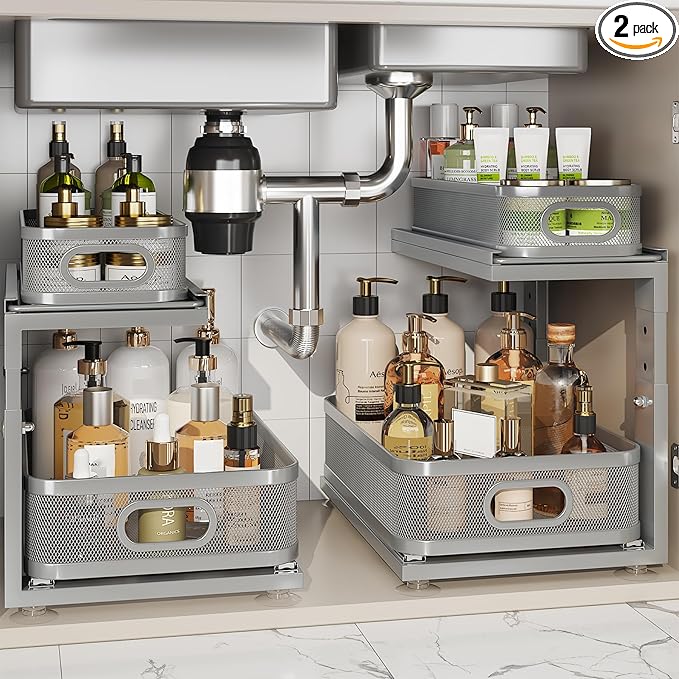 2 Pack 15.5IN-Depth Under Sink Organizer by Corbyles