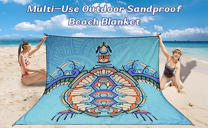 WIWIGO Beach Blanket Waterproof Sandproof Beach Mat 79" X 83"/10'x9'for 2-8 - Image 6