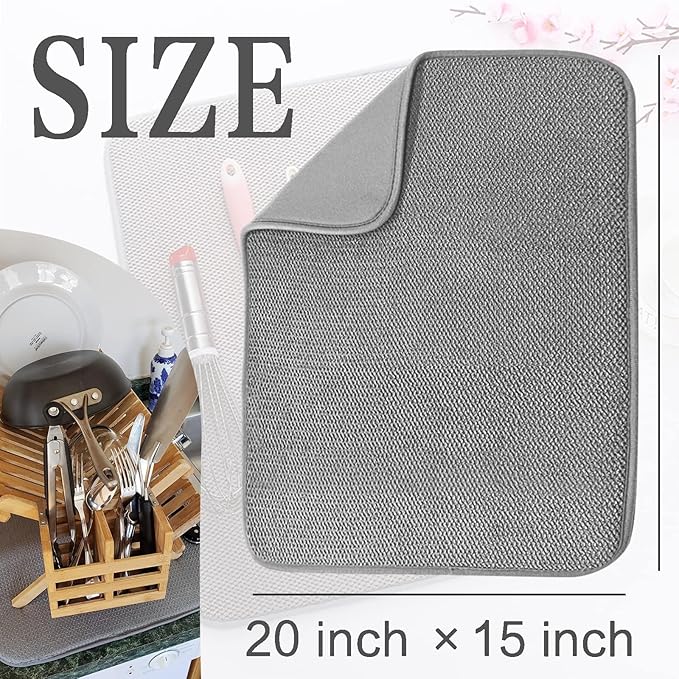 2 Pack Microfiber Dish Drying Mat, Absorbent Dish Drainer Kitchen Counter - Image 2