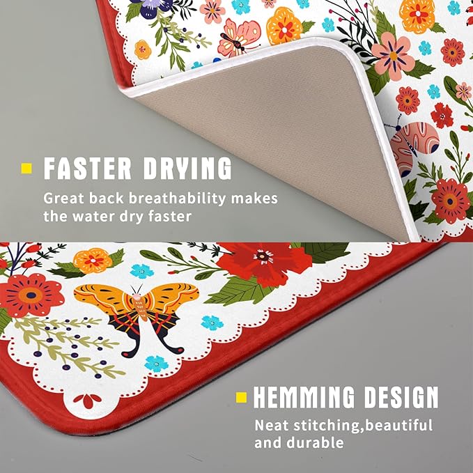 Flowers Printed Dish Drying Mat Floral Coffee Mat - Image 3