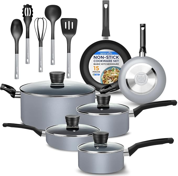 SereneLife Kitchenware Pots & Pans Basic Kitchen Cookware, Heat Resistang by SereneLife