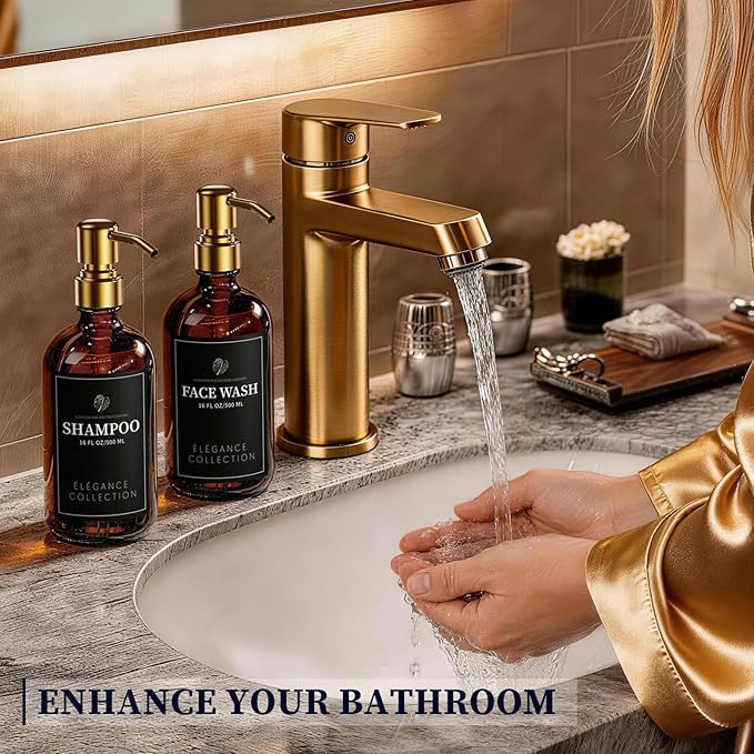 Amber Glass Soap Dispenser Set of 2, 16oz Hand and Dish Soap Dispenser - Image 7