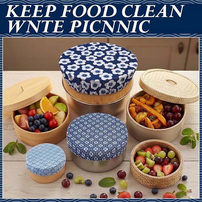 Patelai 10 Pcs Bowl Covers Reusable in 5 Size Stretch Cloth Fabric Elastic Food - Image 4