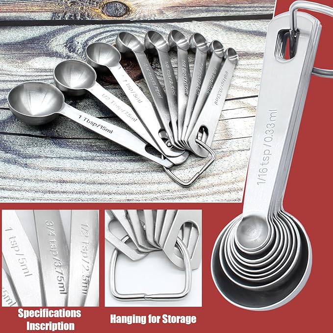 Luomorgo 9 Pc Measuring Spoons Set, Stainless Steel, 1/16 to 1 tbsp - Image 4