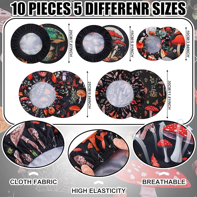 Patelai 10 Pcs Bowl Covers Reusable in 5 Size Stretch Cloth Fabric Elastic Food - Image 5