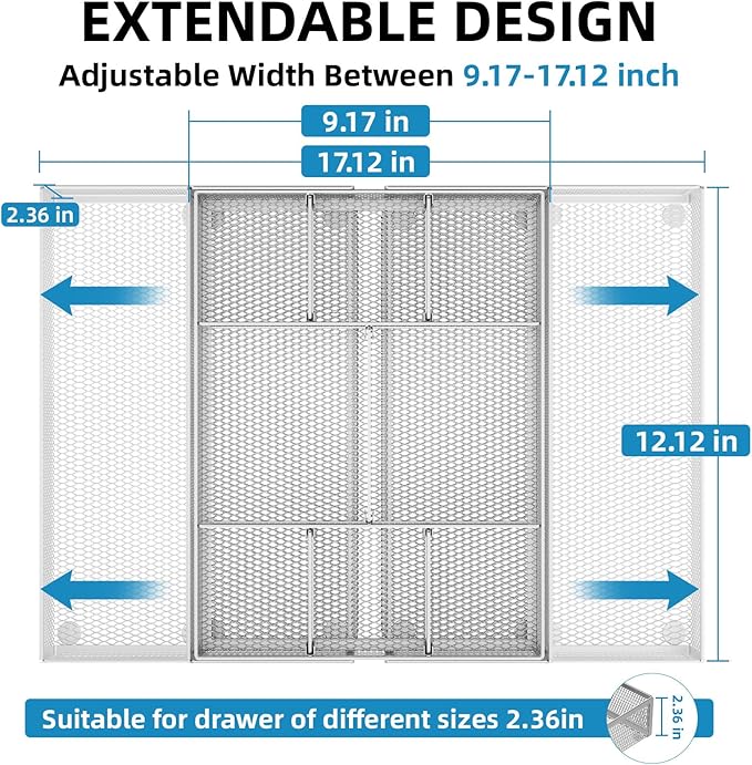 Marbrasse Expandable Desk Drawer Organizer, Mesh Tray - Image 2