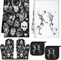 Leinuosen 6 Pcs Skull Kitchen Decor Set Kitchen Towels Gothic Oven Mitts and by Leinuosen