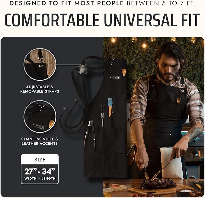 Asaya Chef and BBQ Apron with Bottle Opener and Hand Towel - 10oz Cotton Canvas - Image 5