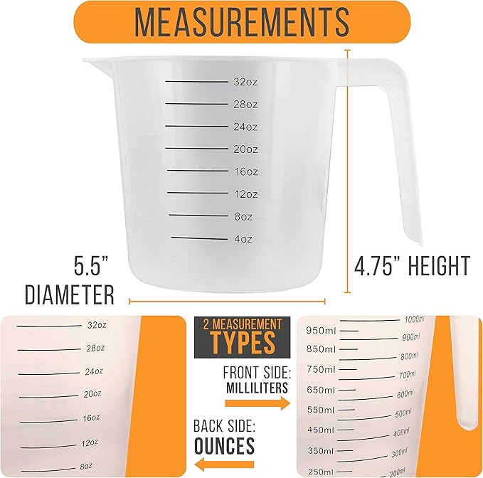 U.S. Kitchen Supply Plastic Measuring Cups - 32 oz Liquid Measuring Cup Set of - Image 3