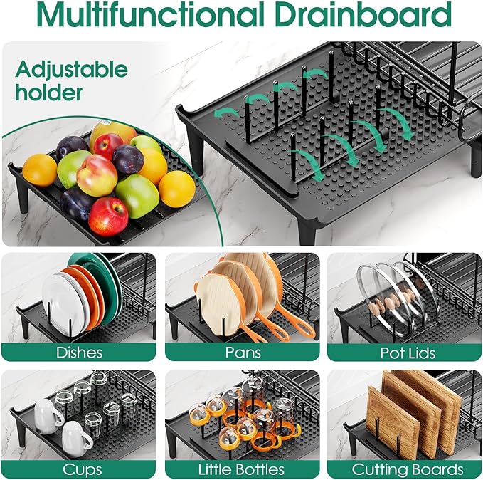 Urackify Dish Drying Rack for Kitchen Counter, Expandable 2 Tier Dish Rack - Image 3