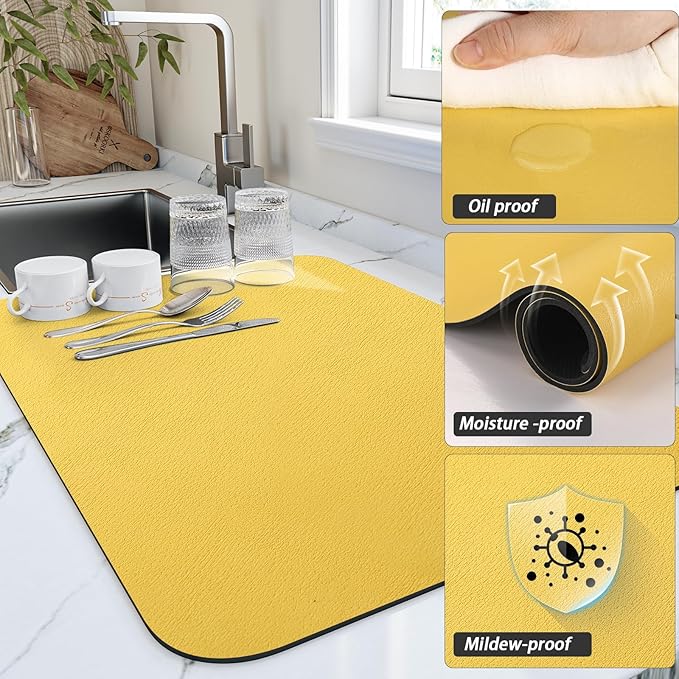 HotLive Dish Drying Mat for Kitchen Counter, Heat Resistant Drainer Mats - Image 3
