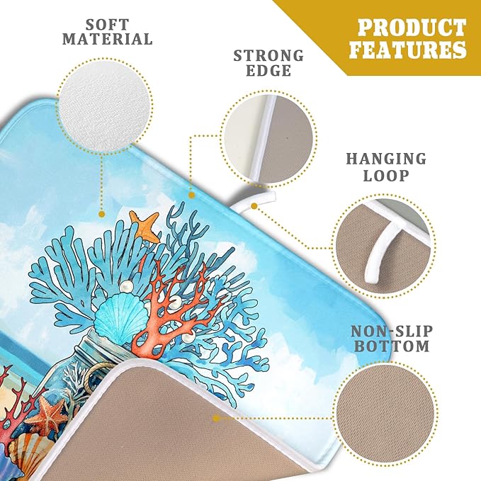 Coastal Coral Dish Drying Mat 16x18 inch Starfish Shell Fast Dry Microfiber - Image 4