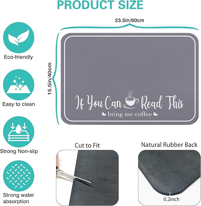 Coffee Bar Mat for Countertops 23inx15in, Absorbent Hide Stain Anti-Slip Cafe - Image 5