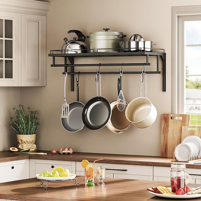 CHOEZON Hanging Pot Rack, Wall-Mounted Pot Rack, Kitchen Cookware Organizer - Image 2