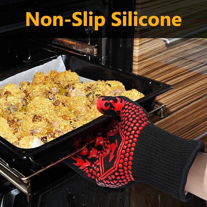 QUWIN BBQ Gloves, BBQ Accessories 1472℉ Extreme Heat Resistant, Grilling Gloves - Image 3