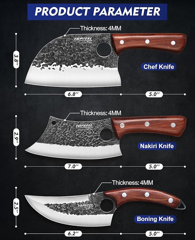 Topfeel 3PCS Butcher Knife Set, Hand Forged Serbian Chef Knives & Meat Cleaver - Image 6
