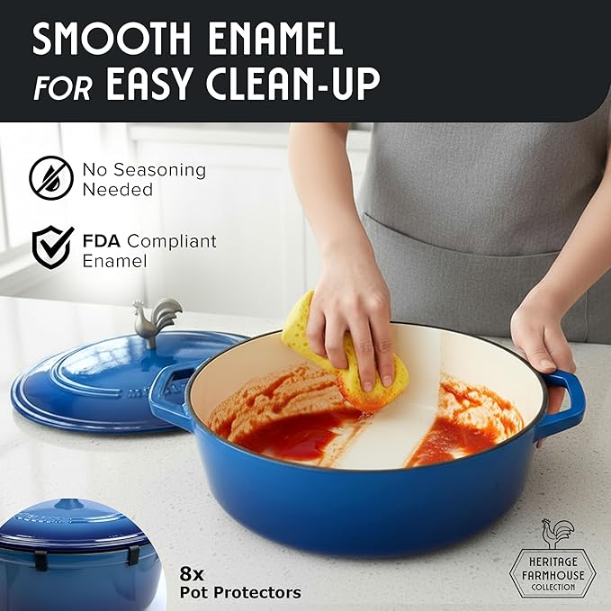 MUELLER HOME 5.5 Quart Enameled Cast Iron Oval Dutch Oven w Rooster Knob & - Image 7