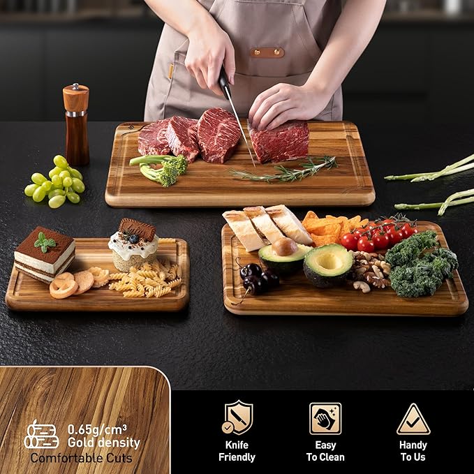Teak Wood Cutting Board Set for Kitchen High-End Non Toxic Non Slip Over Sink - Image 5