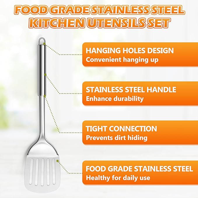 E-far Stainless Steel Cooking Utensils, 4-Piece Heat Resistant Kitchen Utensils - Image 8