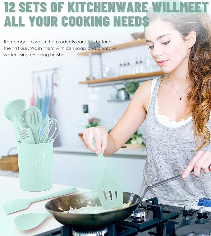 Kitchen Utensils Set-12 Pieces Silicone Cooking Utensils Set 392°F Heat - Image 7