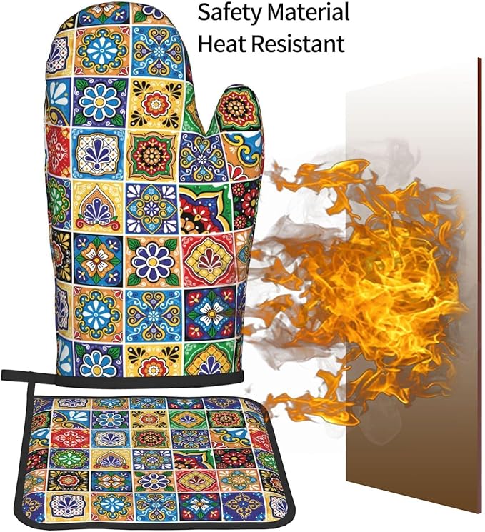 Mexican Talavera Tile Oven Mitts and Pot Holders Sets of 3, Heat Resistant - Image 7