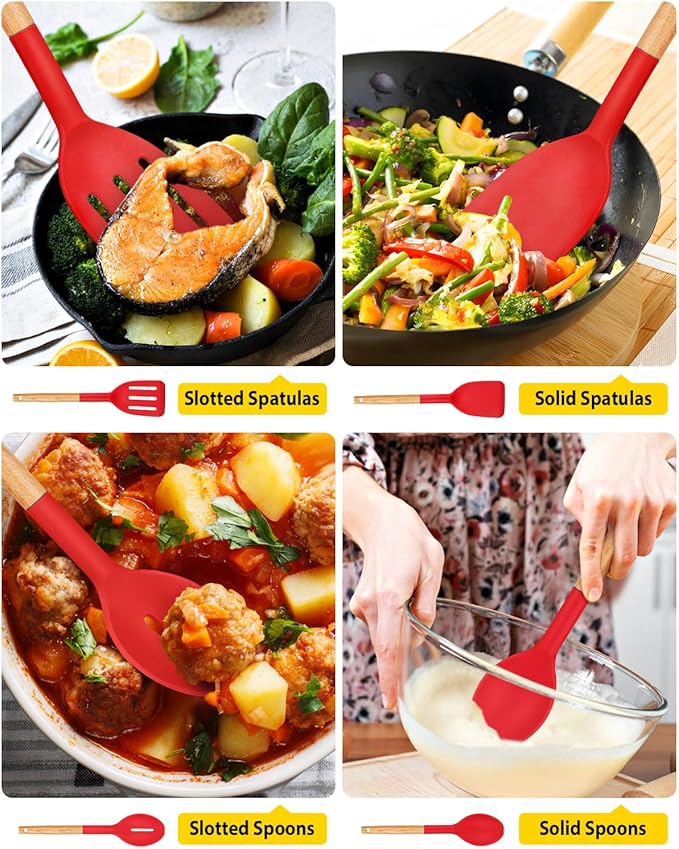 Pack of 4 Silicone Cooking Utensils Set, Non Stick Solid Spatulas and Heat - Image 5