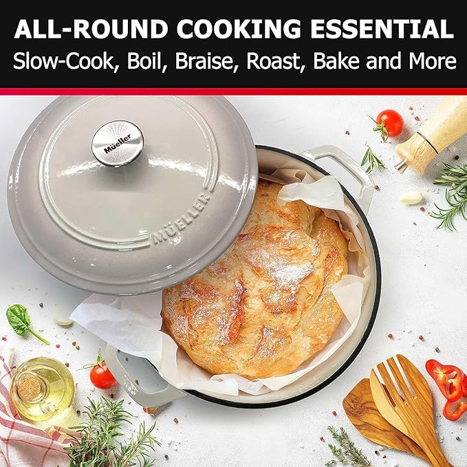 MUELLER HOME 7.5 QT Enameled Cast Iron Dutch Oven, Heavy-Duty Casserole Dish - Image 6