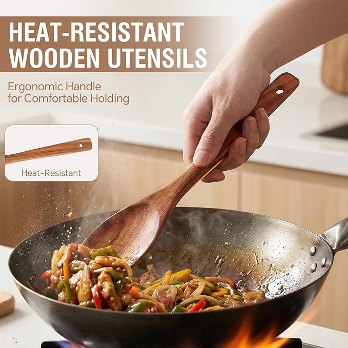 DEBETOOL 6-Piece Acacia Cooking Utensils- Natural Wooden Cooking Spoons - Image 3