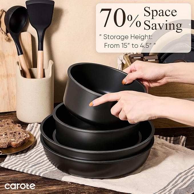CAROTE 19pcs Pots and Pans Non Stick, Cookware Sets Detachable Handle, - Image 4