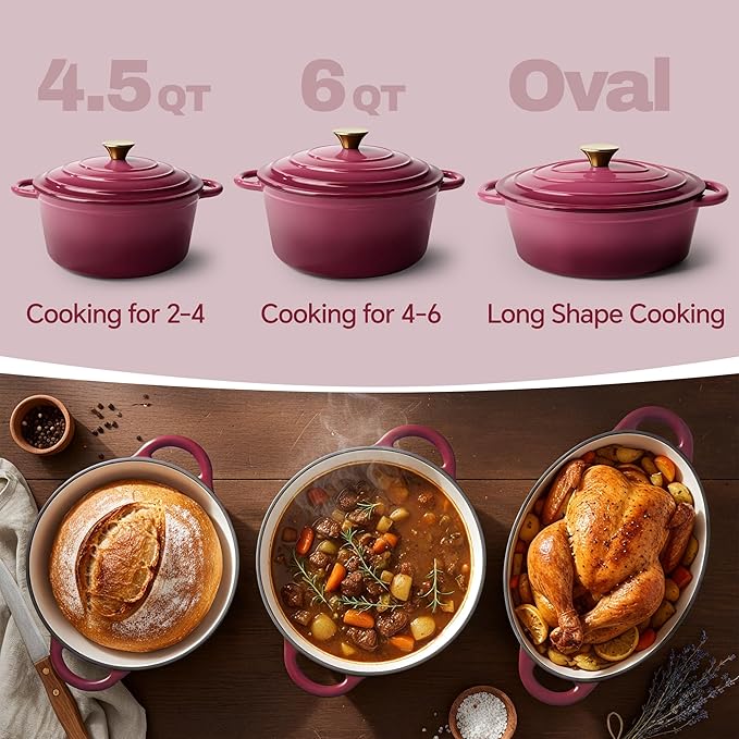 6 Quart Dutch Oven Pot with Lid, Non Stick Enameled Cast Iron Dutch Oven - Image 3