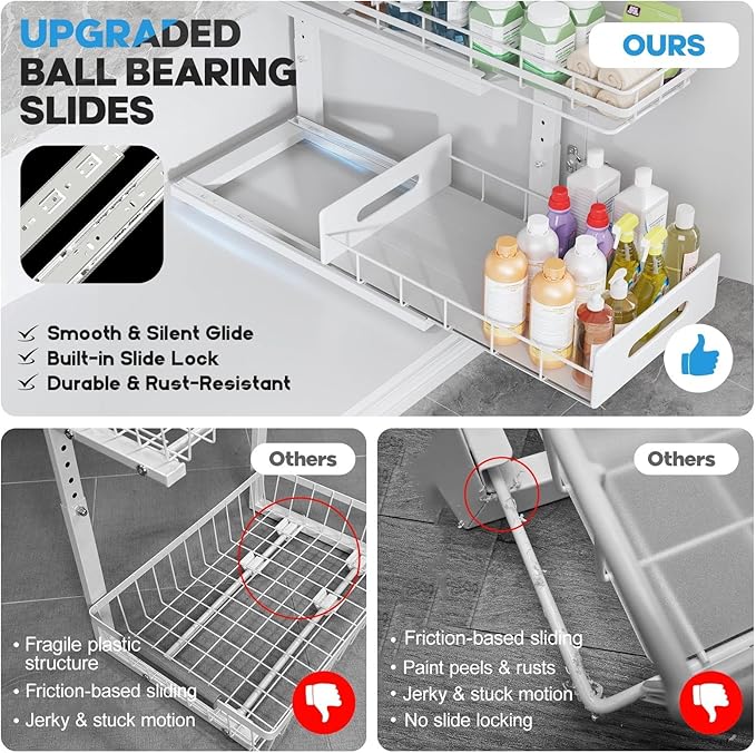 Under Sink Organizer Upgrade To Professional Rails, 2-Tier Dual Pull Out - Image 3