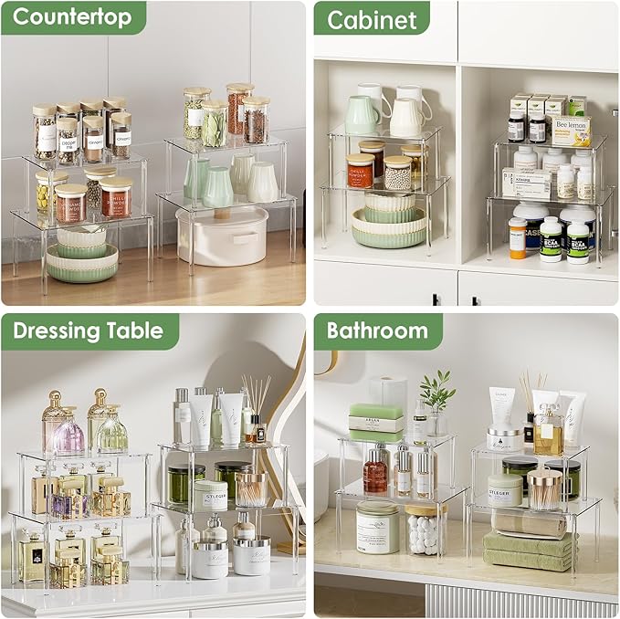 Delamu Clear Kitchen Cabinet Organizer, Stackable Cabinet Shelf - Image 8