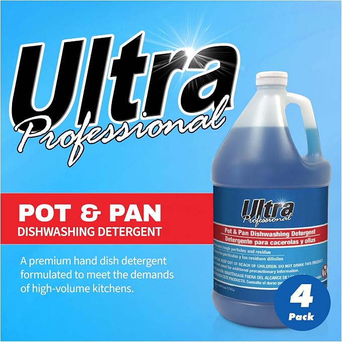 Ultra Professional ™ 4 Pack 1 Gallon Pots & Pan Dishwashing Detergent Dish Cleaning Liquid, Platinum, Blue- Powerful Grease Remover