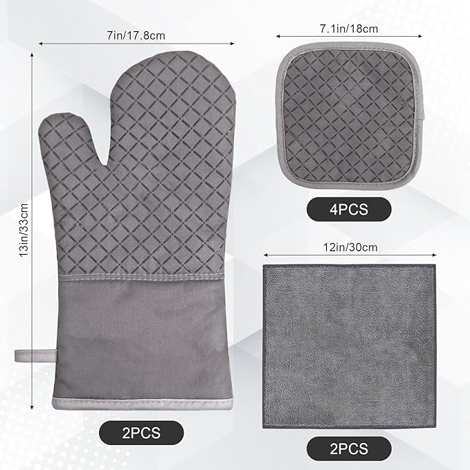Oven Mitts and Pot Holders 8pcs Set, Cotton Oven Glove - Image 2
