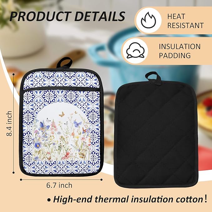 Colorful Wildflowers Floral Oven Mitts Set, Pot Holders - Image 2