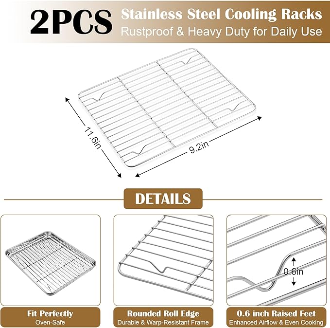 E-far Baking Sheet with Wire Rack, Stainless Steel Cookie Sheets Pan & Cooling - Image 3
