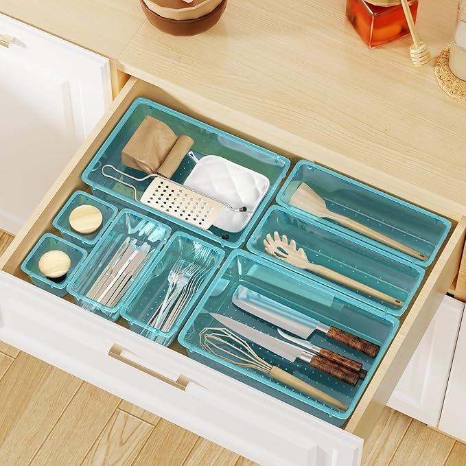 WOWBOX 8 PCS Plastic Drawer Organizer Set, 4 Sizes Desk Drawer Organization and - Image 7