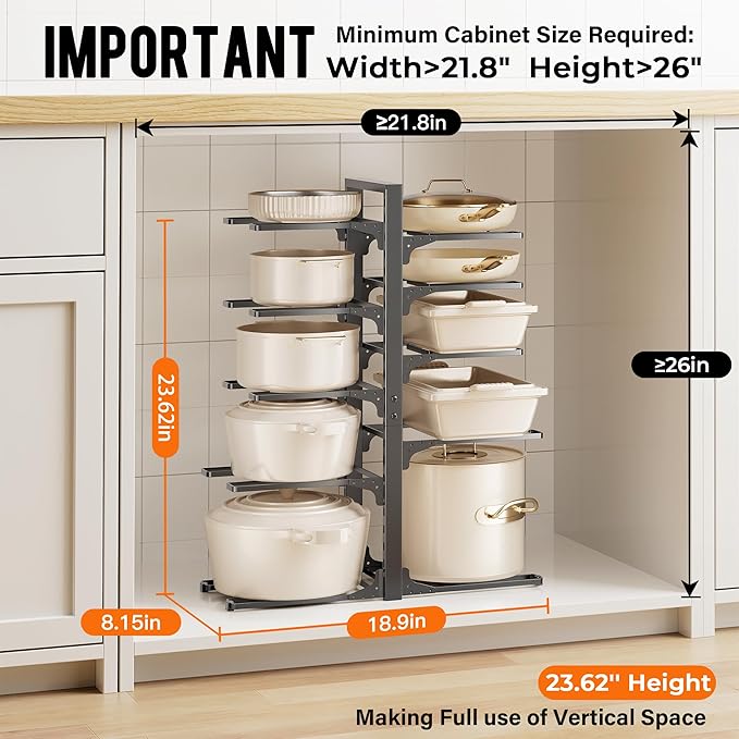 MUDEELA 10-Tier Pots and Pans Organizer under Cabinet, 23.62" Height Heavy Duty - Image 2