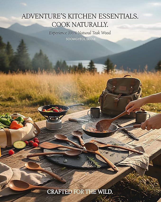 10-Piece Natural Teak Wood Utensil Set - Image 8