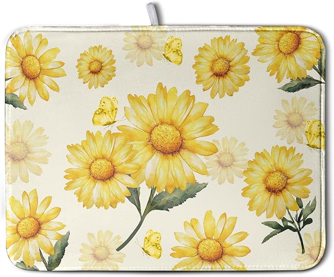 Yellow Sunflower Dish Drying Mat by Kwlegh