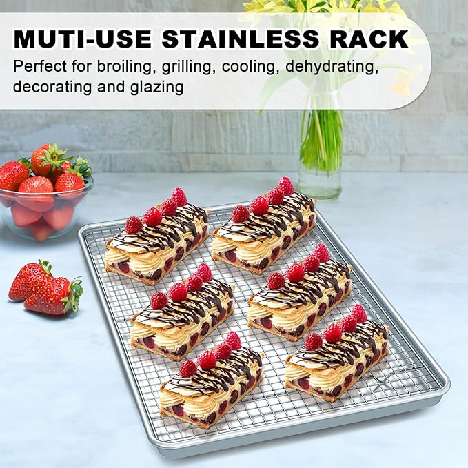 24 Inch Baking Sheet Pans with Rack Set, Natural Aluminum Cookie Sheet - Image 4