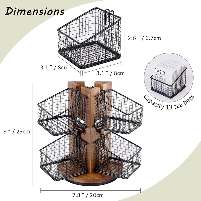 HTB Carousel Tea Bag Organizer for Counter, 2 Tier Tea Bag Holder - Image 7