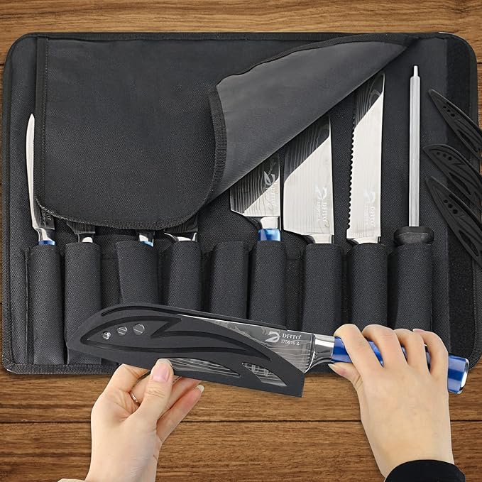Dfito Chef Knife Sets with Roll Bag, 9 Pieces Professional Knife Set, High - Image 2