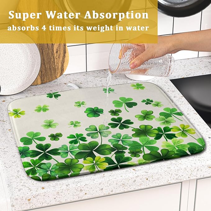 Spring Sage Green Shamrocks Drying Mat 16x18 Inch St. Patrick's Day Irish - Image 7