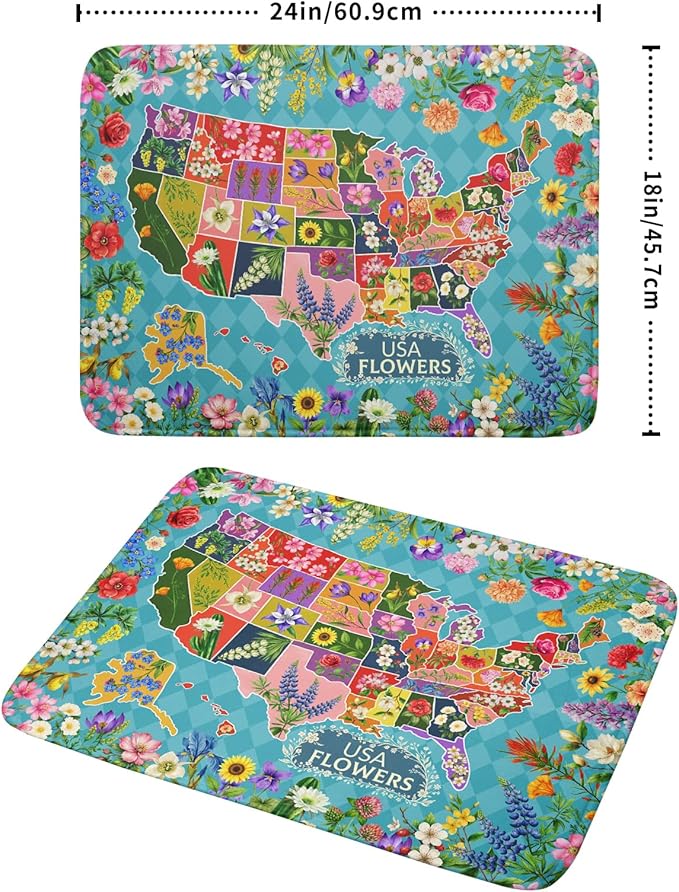 Flower Map Dish Drying Mat Colorful Floral Microfiber Large Dish Drying Pad - Image 2