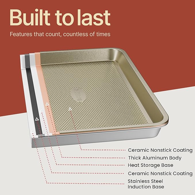 Diamond Bottom Cookie Sheet Set of 2, Nonstick Gold Carbon Steel Baking Pans - Image 9