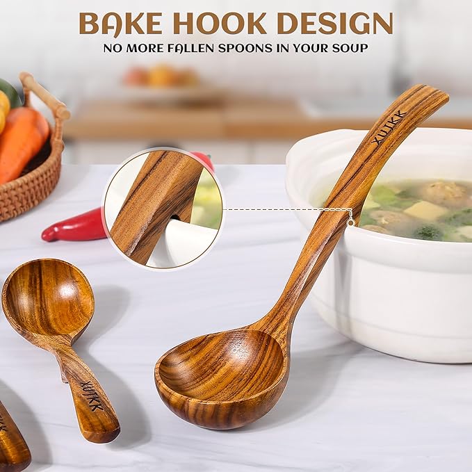 Wooden Ladle for Soup, Wooden Soup Ladle for Cooking, Serving and Stirring | - Image 3